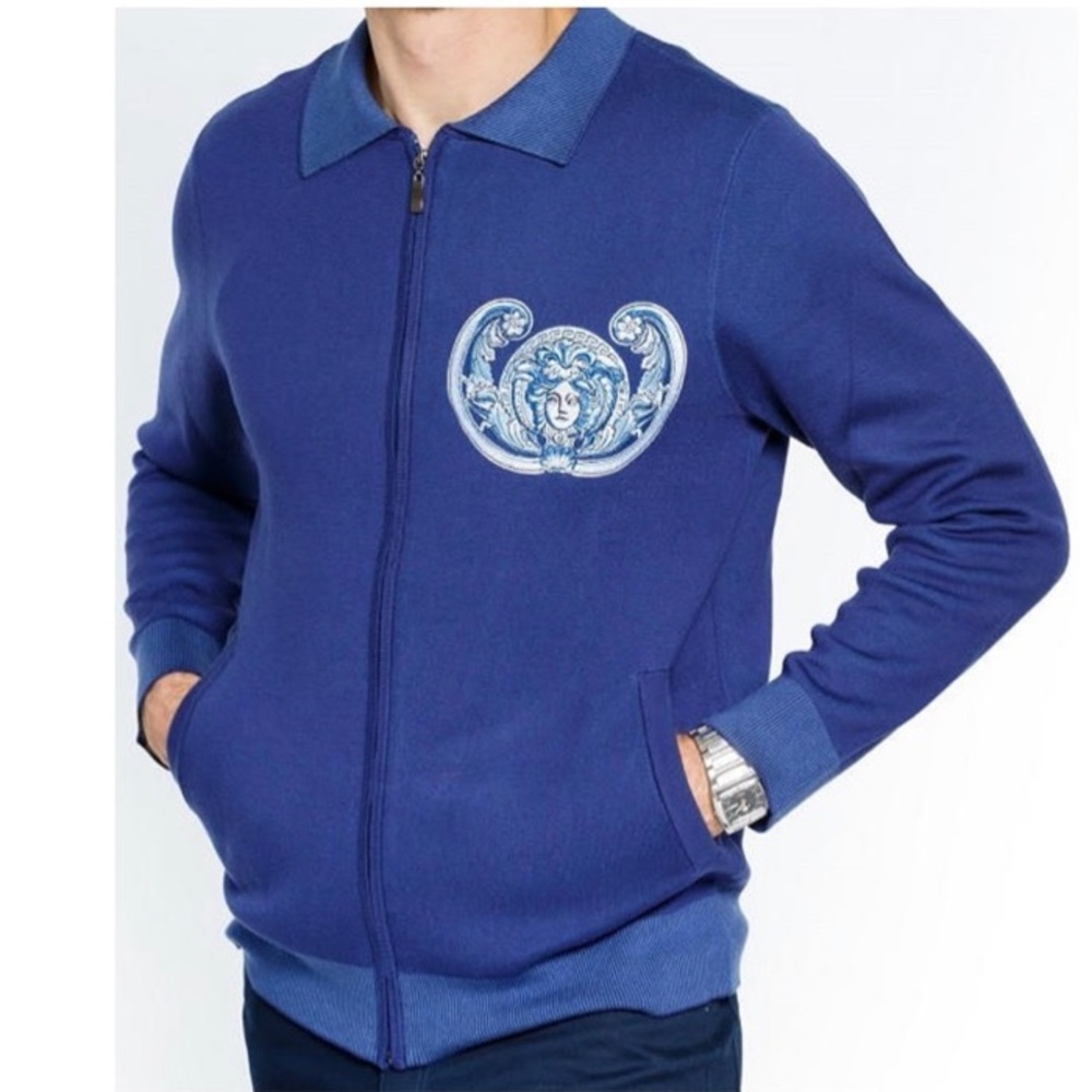 Prestige Original Men’s Medusa Embroidered Full-Zip Fashion Sweater Size Large